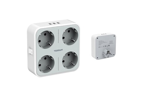 Prises, multiprises et accessoires électriques Tessan Multiprise Electrique  Murale 4 Prises et 3 Ports USB