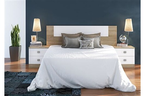 Chambre complète adulte Pegane Ensemble chambre à coucher, tête de lit + 2  tables chevets coloris blanc, chêne cambrian - 