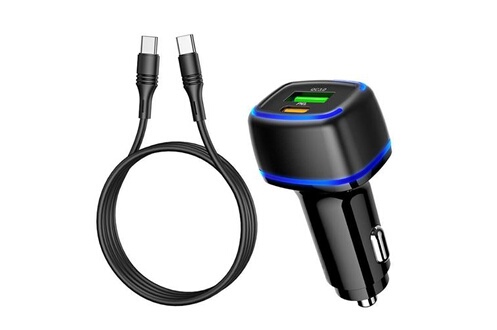 Chargeur pour téléphone mobile Little Boutik Chargeur voiture USB + Type C  - NOIR QC 3.0 PD 20W 3A pour Samsung A53 / A54 / S21 / S22 / S23 / Plus /  Ultra®