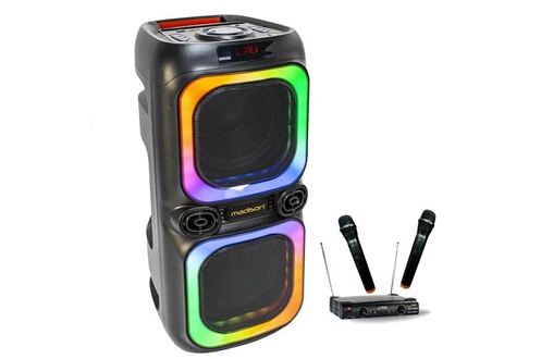 Enceinte Bluetooth 360° Tuner USB batterie Double Micro HF - Karaoke  MADISON pas cher - Sound Discount