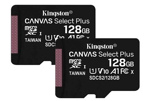 Carte mémoire micro SD Kingston 2 Pièces Carte mémoire Canvas Select Plus  Carte Micro SD 128Go jusqu'à 100Mo/s SDCS2/128GBSP Class 10