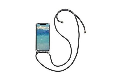 Coque et étui téléphone mobile CABLING ®coque compatible pour iphone 11  antichoc avec bande silicone + collier tour de cou chaîne cordon lanière  sangle-noir
