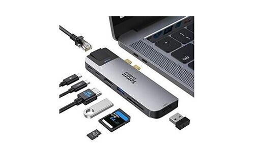 Adaptateur USB C, USB-C vers HDMI et VGA, Ethernet RJ45, Port Audio,  Lecture Carte SD/