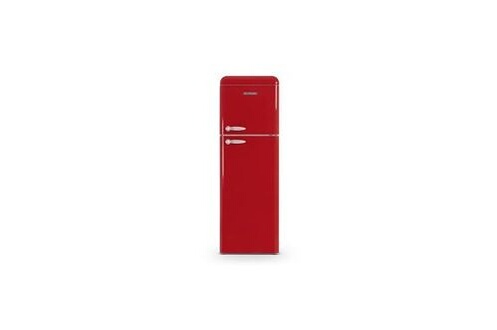 Refrigerateur congelateur en haut Schneider - scdd309vr - réfrigérateur  deux portes vintage - 302l (227+75) - froid brassé - clayettes verre -  rouge