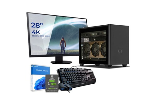 Unité Centrale Sedatech Pack Mini-PC Pro Gaming Watercooling • AMD Ryzen 7  5800X • RTX4070 • 32 Go RAM • 1To SSD M.2 • 2To HDD • Windows 11 • Moniteur  28