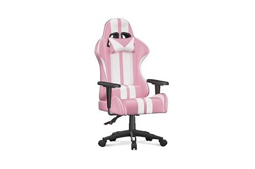 Chaise gaming Bigzzia Fauteuil de bureau, fauteuil gamer de bureau, chaise  gaming réglable pivotant, avec coussin et appui-tête, charge max 110kg, rose  et blanc