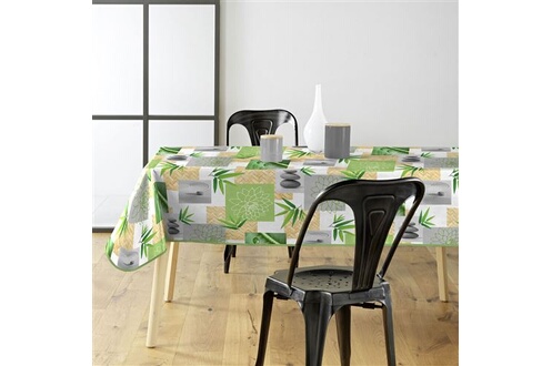 Nappe de table DOUCEUR D'INTERIEUR Toile cirée rectangulaire - 140x240  cm - Bambou et Lotus Multicolore