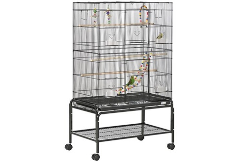 Pawhut Cage à oiseaux avec mangeoire tiroir à déjection métal noir 59,5 x  29,8 x 35,3 cm transparent