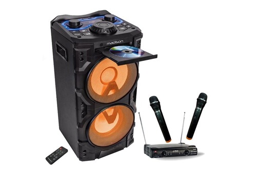 Enceintes, baffle et amplis DJ Madison Enceinte Karaoke Lecteur CD USB  Bluetooth 300W MAD-HP300CD-SB - Système 2 Micros Sans Fil UHF Soirée Danse  Maison Dj