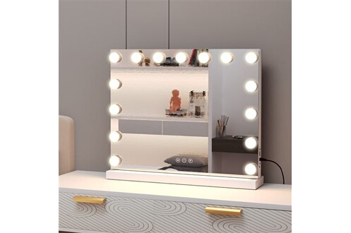 Miroir Fenchilin Miroir De Maquillage Hollywood AVEC LUMIÈRES - 58x46CM DE  TABLE/MURAL BLANC