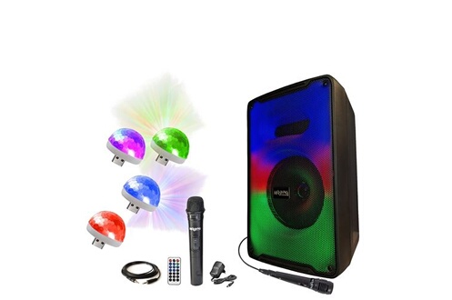 Enceinte Bluetooth Effet lumineux Disco Karaoké avec Micro - Blanc