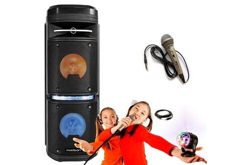 Enceinte connectée Hifi Madison Pack Karaoké - Enceinte Bluetooth Autonome  Batterie USB SD LED MAD-COSMO280 260W + Micro - Enceinte Bluetooth LED  Enfant
