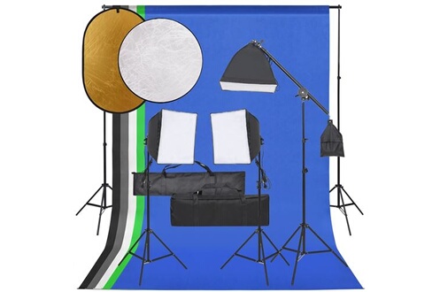Vidaxl - vidaXL Kit de studio photo avec éclairage toile de fond et  réflecteur - Flash - Rue du Commerce