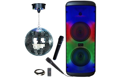 Lecteur Karaoké Mooving Light & Sound Pack Karaoké - Enceinte Autonome  sur batterie USB Bluetooth Mooving ELECTRO-SOUND600 - 2 Micros - Boule à  facette motorisée - Soirée Disco