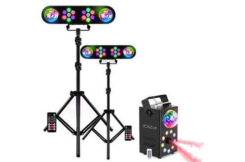 Eclairage et jeux de lumière Mooving Light & Sound Pack MOOVING LIGHT -  2 Pieds Éclairages Lumières Projecteurs PAR Astros - Machine Fumée  FOGGY-ASTRO LED Fête Bar Anniversaire Soirée
