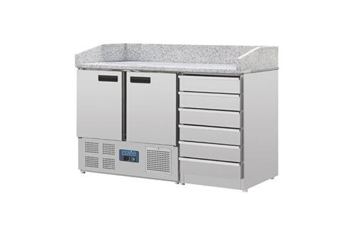Réfrigérateur multi-portes Polar Table Pizza Réfrigérée 2 portes 6 tiroirs  dessus marbre - - R600a - 2Pleine