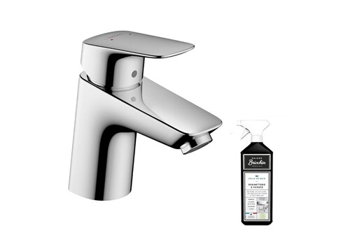 Robinet de salle de bain Hansgrohe Mitigeur lavabo70 bas débit 3,5 l/min  chrome + nettoyant Briochin