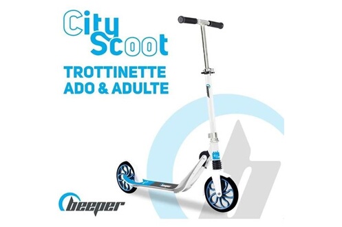 Trottinette enfant Beeper Trottinette mécanique - Adulte/Ados - City Scoot  - Roues 8'' - Suspension avant - Cadre Blanc - Sans frein guidon