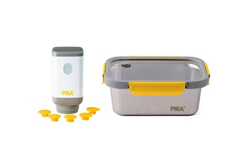 Machine sous vide Pika - Pompe sous vide électrique + Boîte alimentaire  inox 1200ml + 5 valves pour boites alimentaires Pika Appareil de mise sous  vide alimentaire