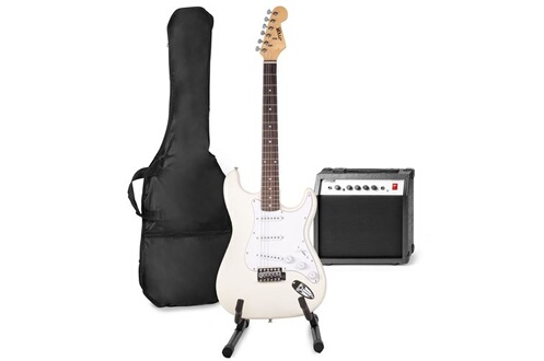 MAX GigKit Set de Guitare Électrique avec Support de Guitare - Blanc