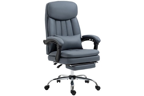 Vinsetto Fauteuil chaise de bureau massant chauffant inclinable avec repose- pieds intégré 5 roulettes gris