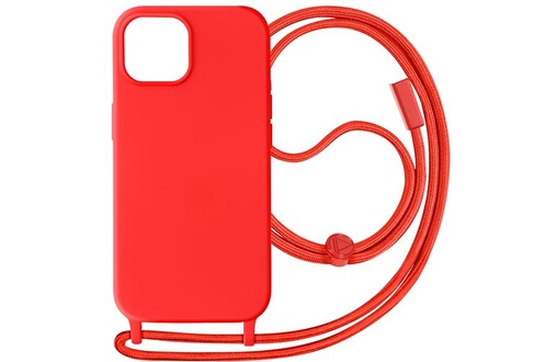 Coque et étui téléphone mobile Avizar Coque Cordon pour iPhone 15  Semi-Rigide Lanière Tour du Cou 80cm Rouge