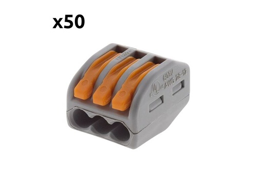  Lot de 50 bornes automatiques à cliquet S222 - 3 entrées - fils rigides  et souples 4mm² max - Orange