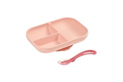 Assiette bébé Beaba Set repas silicone avec ventouse pink
