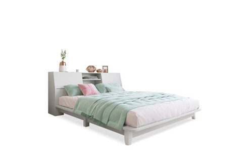 Lit double en bois massif Tête de lit avec espace de rangement,140 x 200 cm  Cadre de lit avec sommier à lattes Lit en bois avec tête de lit,Lit
