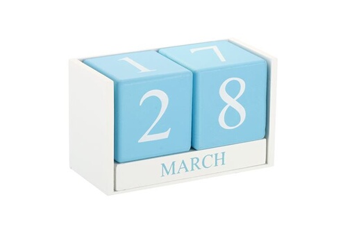 Calendrier planning et éphéméride GENERIQUE PATIKIL Date et mois Calendrier  bloc vintage pour la décoration, 155x75x100mm Blanc Bleu