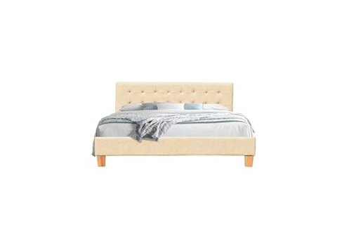 Frederic - solide et confortable lit avec sommier + tête de lit capitonnee  couleur blanc + pieds
