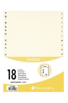 Exacompta Intercalaire A4 11 perf carton blanc 20 onglets colorés A-Z