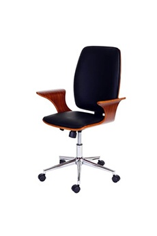 Fauteuil chaise siège de bureau en bois de noyer avec repose-tête luxe noir