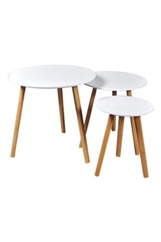 Table basse ronde avec plateaux pivotants et rangement blanc et bois clair  chêne D80 cm ICON - Miliboo