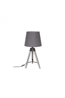 lampe bois runo - trépied - h 58 cm - gris