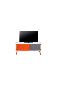 meuble tv 2 portes - blanc, orange et gris
