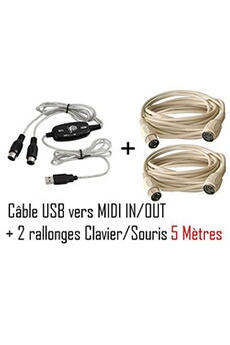 USB Midi PC Convertisseur Câble Pour Clavier Musique + 2 cables prolongateur clavier/souris 5M de Vshop