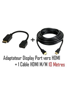 Adaptateur et convertisseur GENERIQUE Pack Adaptateur Vidéo DisplayPort  vers HDMI + Cable HDMI male/male 2mètres de Vshop