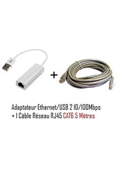 Adaptateur USB (mâle) vers Ethernet RJ45 (femelle) pour Macbook Air + cable RJ45 Cat6 5 mètres de Vshop