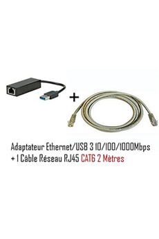 Cable Adaptateur Gigabit Ethernet SuperSpeed USB 3.0/2.0 + Cable RJ45 cat6 2M de Vshop