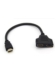 Adaptateur 2 ports Cable HDMI pour Console Playstation 3 PS3 Television TV Gold 3D FULL HD 4K Ecran 1080p Rallonge (NOIR)