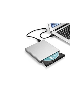 Lecteur/Graveur CD-DVD-RW USB pour PC Branchement Portable Externe (ARGENT)