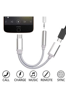 Adaptateur Type C/Jack pour ONEPLUS 5 Smartphone Chargeur Ecouteurs 2 en 1 Casque (ARGENT)