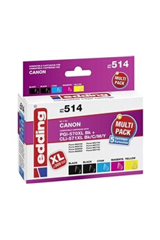 Cartouche compatible - Pack de cartouches compatible edding 514 noir, noir photo, cyan, magenta, jaune - remplace canon pgi-570 xl, cli-