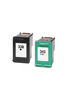Pack 2 cartouches d'encre N° 338 XL Noir et N° 343 XL Couleur Grande Capacité pour imprimante HP Photosmart 2510