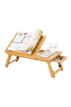 HOMCOM Table de lit plateau pour ordinateur en bois de bambou plateau  inclinable pliable réglable en hauteur naturel
