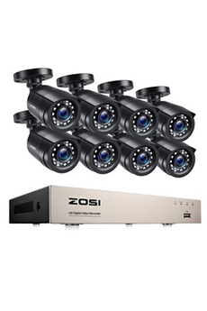 ZOSI 1080P H.265+ Kit Caméra de Surveillance avec 8CH 4in1 DVR Enregistreur 1080P, 65ft (20m) Vision Nocturne, APP Gratuite pour Accès à Distance par