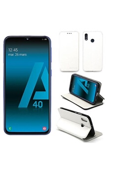 Housse Samsung Galaxy A40 blanche - Etui Coque Samsung Galaxy A40 Protection antichoc à rabat Smartphone 2019 - Accessoires Pochette Case