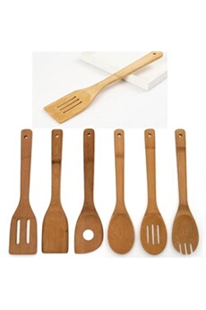 6pcs / set ustensiles de cuisine en bois de bambou cuisine fendue spatule cuillère support de mélange dîner aliments riz wok pelles outil
