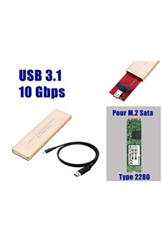 Boitier M2 vers USB3.1 10 Gbps pour SSD M.2 NGFF AU FORMAT 2280 et de type SATA B Key ou B+M Key